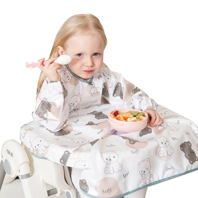 

N80C Baby Bibs with Sleeves Baby & Toddler Weaning Bib Coverall Attaches to Highchair & Table Waterproof Long Sleeve Bibs