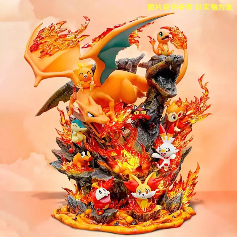 Фото В наличии: Фигурка Покемон Чаризард (32 см), тип Огонь, с эффектами пламени, коллекционная статуэтка из ПВХ для фанатов. №2