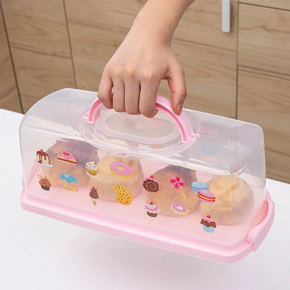 

Portable Bread Box with Clear Lid Plastic Loaf Cakes Storage Container with Handle Rectangular Bread Keeper