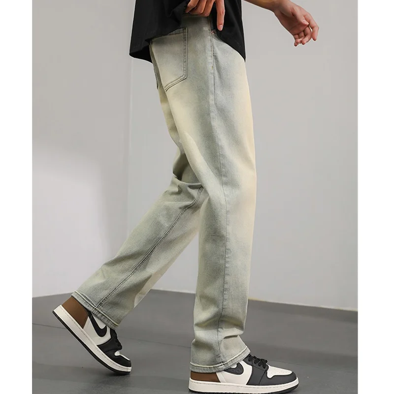 Streetwear Men 2022 New Vintage Pattern Recreational Earthy Yellow Pants Straight Cylinder Comfortable Loose Jeans Autumn Female