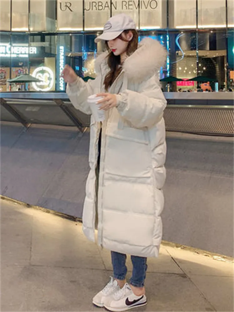 Mid-length Thickened Bread Clothing Winter Down Cotton Coat Women Korean Version Hooded Big Pocket 2022 New Outer Wear Top JD946
