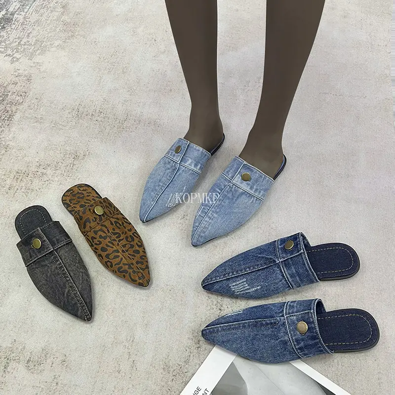 

Босоножки женские джинсовые на низком каблуке, модные сандалии с острым носком, без застежки, пикантная элегантная обувь, лето 2023