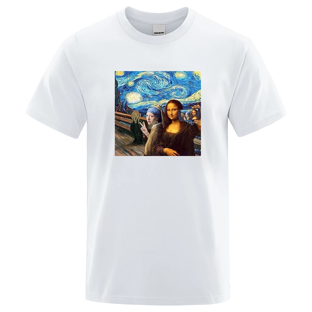 

100% Cotton World Masterpiece Vincent Mona Lisa Sselfie Print Tshirts Mans Retro T Shirt Casual Tops Vintage Cool Men T-Shirt