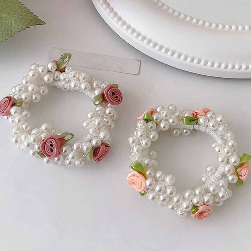 

Korea Pearls Beaded Hair Scrunchies Ponytail Hair Tie Sweet Pearl Elastic Hair Bands Pearl Flower Hair Rope Hair Accessories