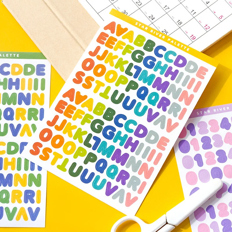 

6 Sheets English Number Letter Sticker Adhesive Stickers Decoration Stickers DIY Scrapbooking Notebooks Diary Album Label