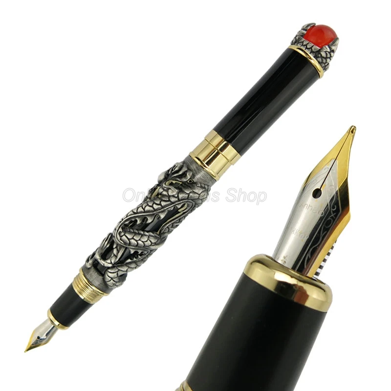 Перьевая ручка Jinhao с серым пером и резьбой в стиле древнего дракона