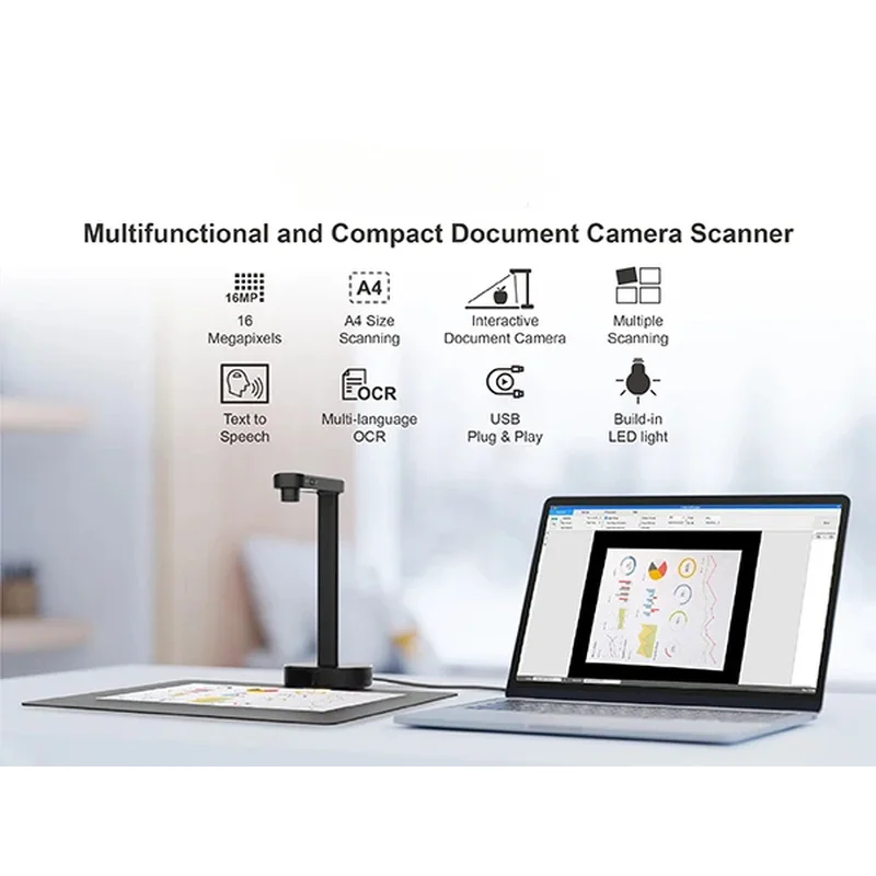 USB-камера для документов, 16 МП, портативный сканер документов, формат A4, с функцией коррекции кривизны для Windows и macOS, VIISAN-A8401 (art.: 3920dcdce3d8a) - 3920dcdce3d8a