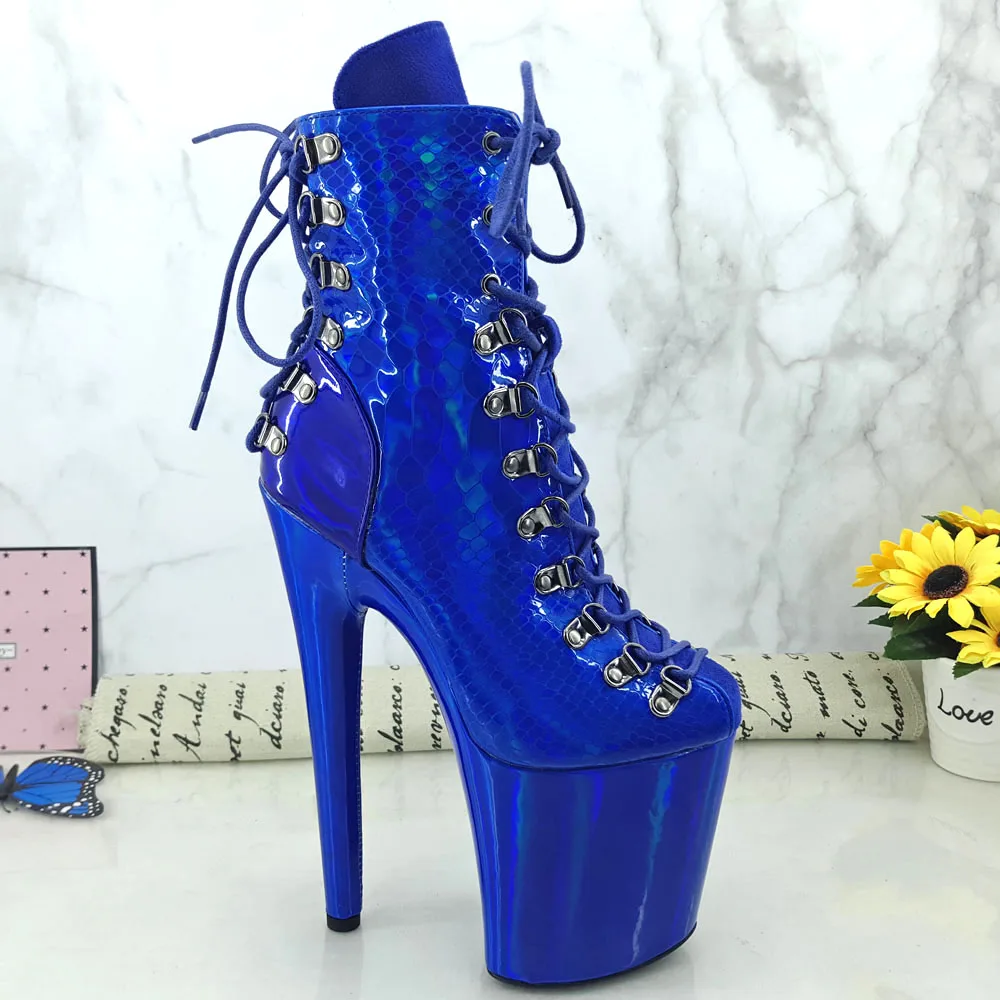 Leecabe Holo Blue 20CM/8inches Pole dancing shoes High Heel platform Boots closed toe Pole Dance boots