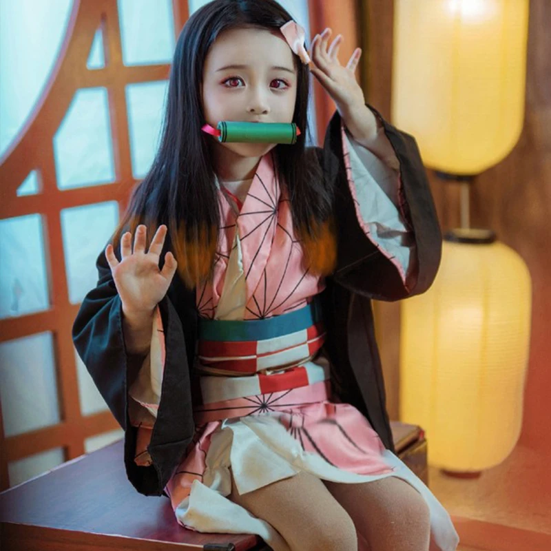 

Anime Kamado Nezuko Cosplay Demon Slayer Kimetsu No Yaiba Costumes Kimono Haori Clogs Suit for Adult. Kids Halloween