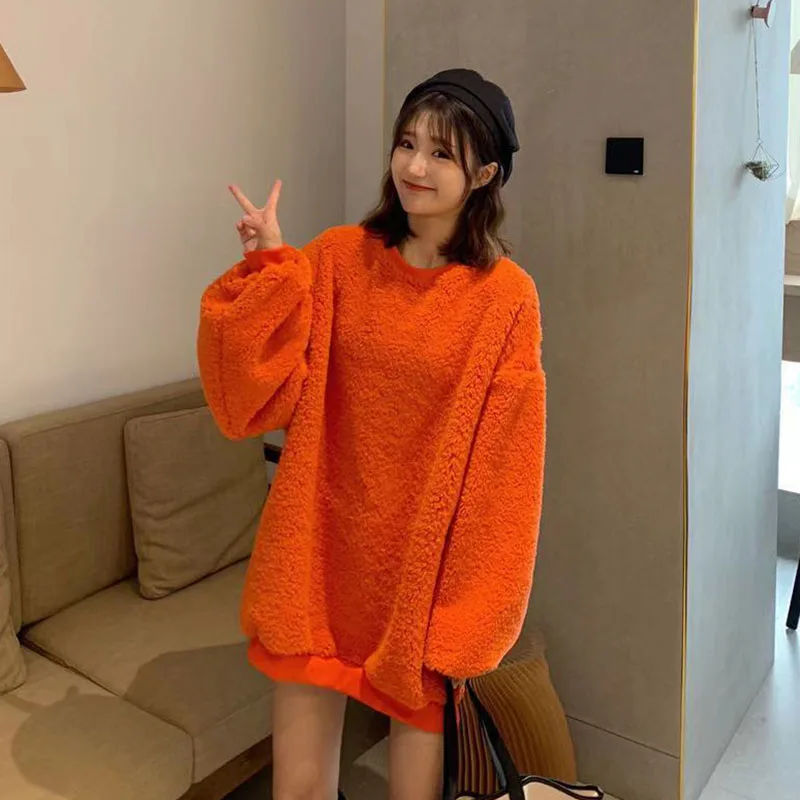 Повседневные толстовки Lucyever для женщин Корейская однотонная свободная