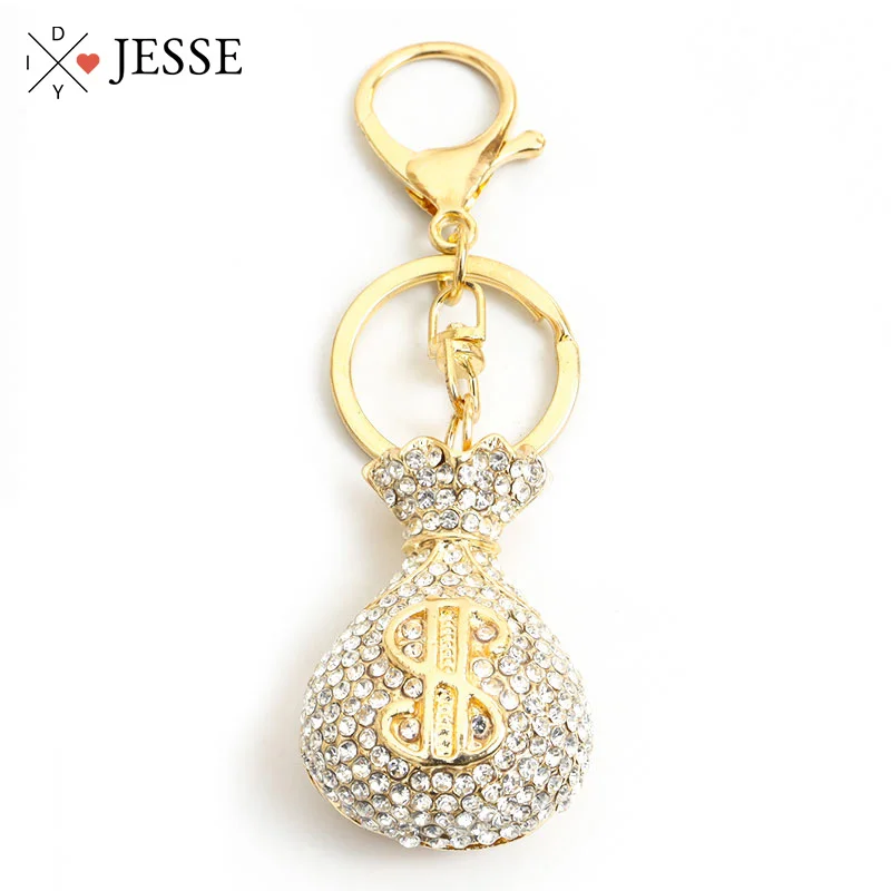 

Crystal Rhinestone Keychains Lucky Money Bag Creative Keyrings Bag Car Key Holder High Quality Surprise Jewelry Gifts Wholesales