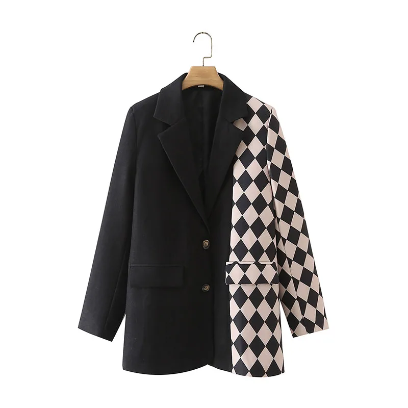 

Chic Office Lady Loose Plaid Patchwork Blazers For Women Elegant Stylish Coats 2023 Women's Long Sleeve Single Breasted Blazer