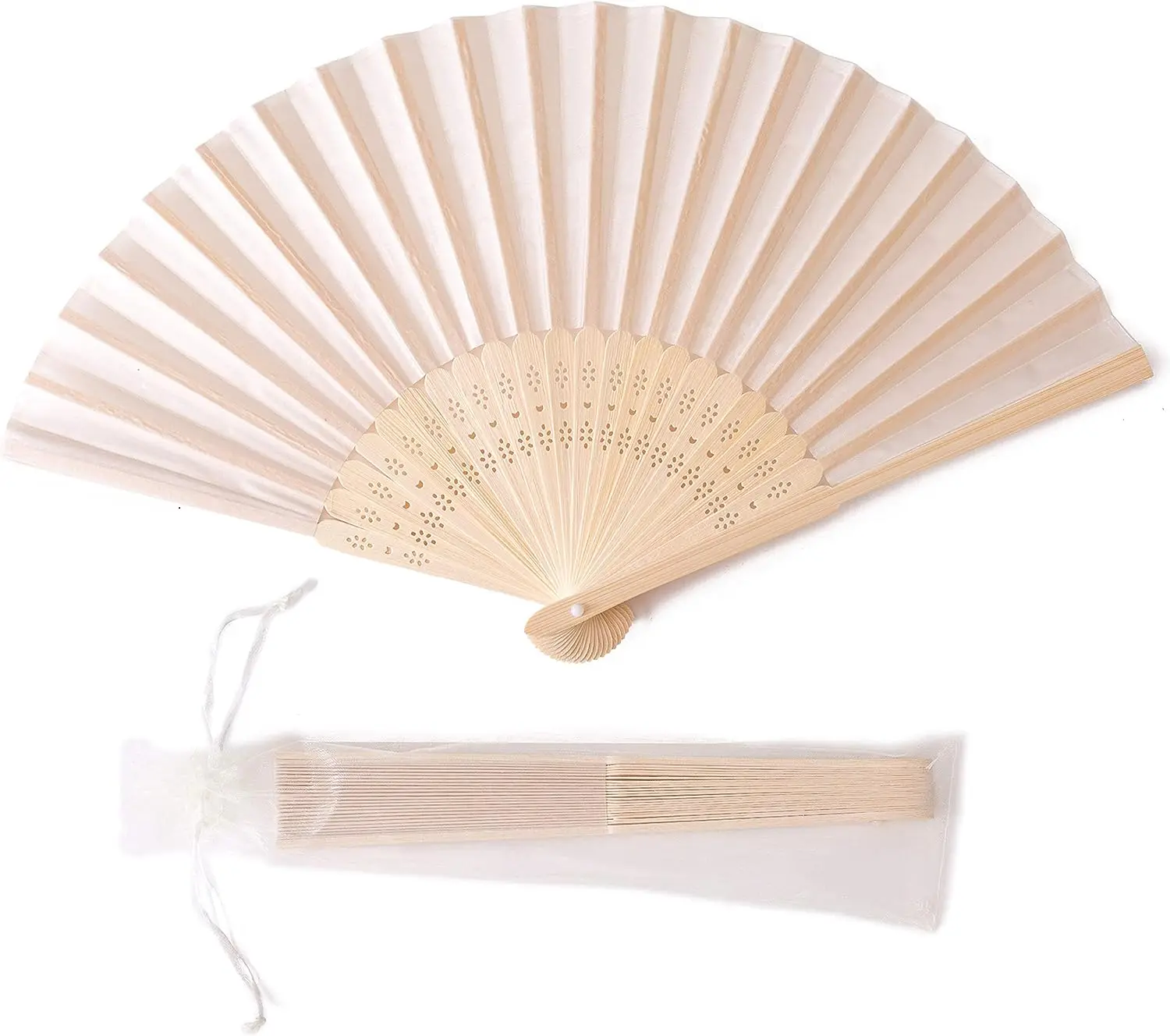 

Cream-Coloured Imitated Silk Fabric Bamboo Folded Hand Fan Bridal Dancing Props Church Wedding Gift Party Favors with Gift Bags