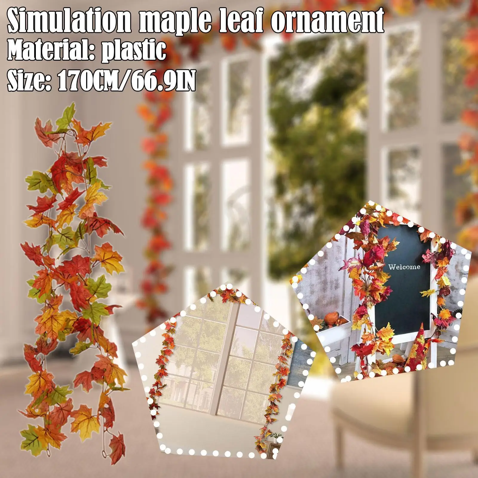 

1.7m Simulation Maple Leaf String Autumn Home Decoration Leaves Artificial Vine Decorations Garden Garland Maple Home Leave A3a5