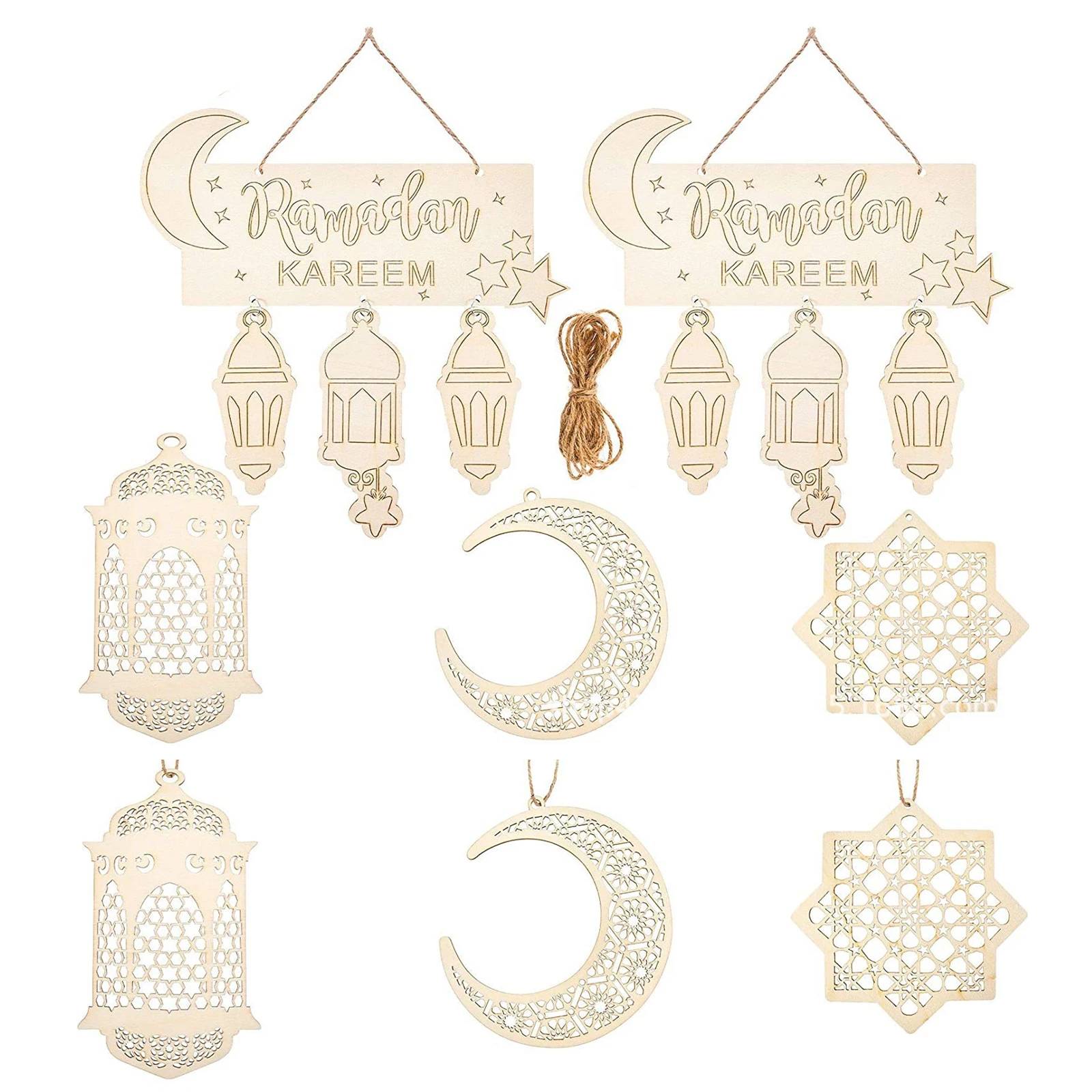 

8 Pack Islamic Eid Mubarak Decoration Hanging, Home Happy Ramadan Mubarak Diy Home Wall Decor Festival Gift