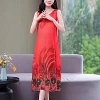 2022 new casual summer dress womens vintage floral print o neck plus size sleeveless knee length skirt