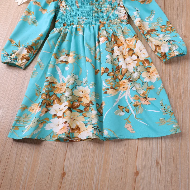 Платье для девочек с юмором и медведем длинными рукавами цветочным узором