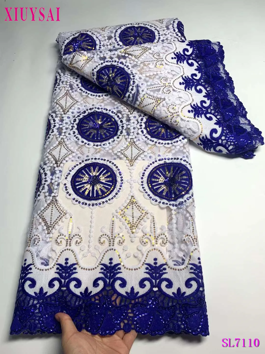 

Luxury African Lace Fabric 2023 High Quality 5 Yards Nigerian 3D Flowers Sequins French Tulle Fabric Material For Wedding Party