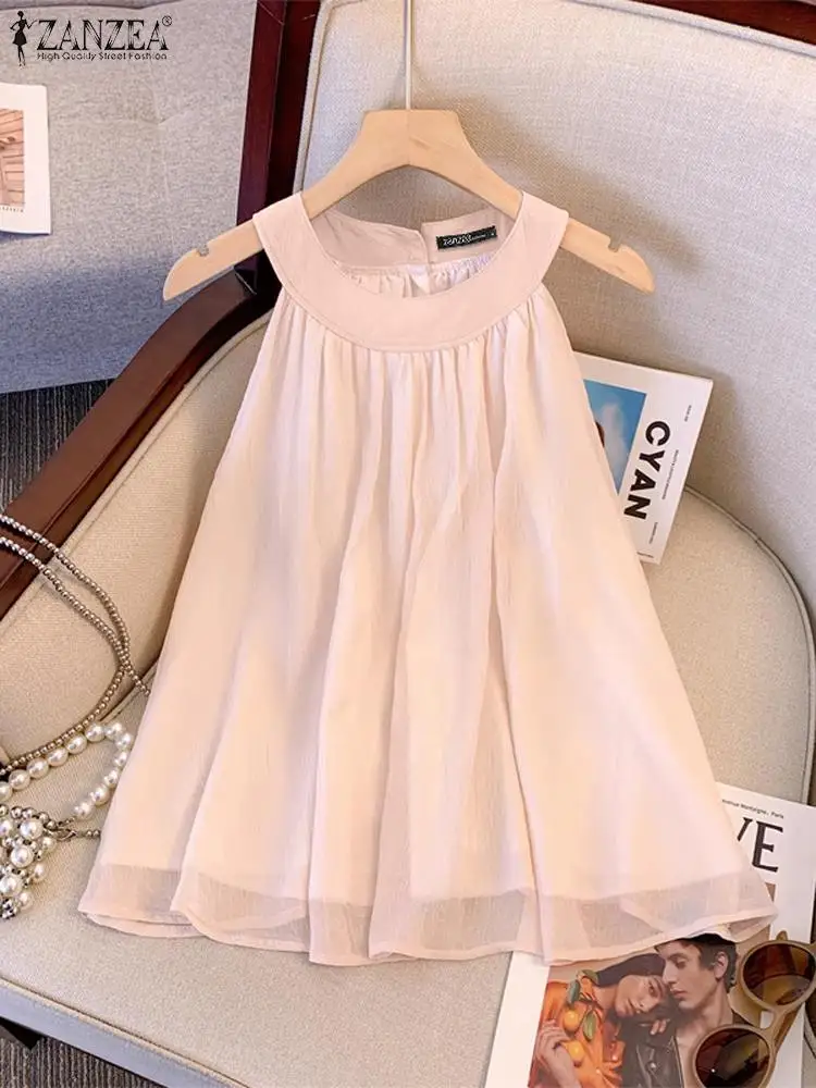 Корейские белые майки ZANZEA без рукавов летняя двойная шифоновая жилетка женские