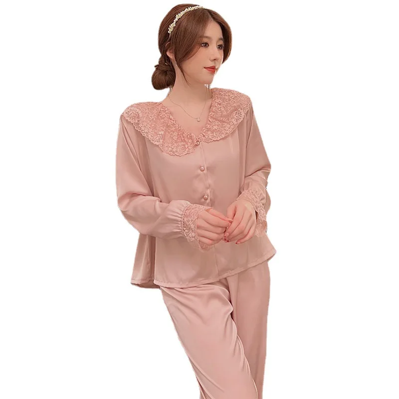 Lace princess cute ice silk pajamas suit women's sweet home clothes women pajamas