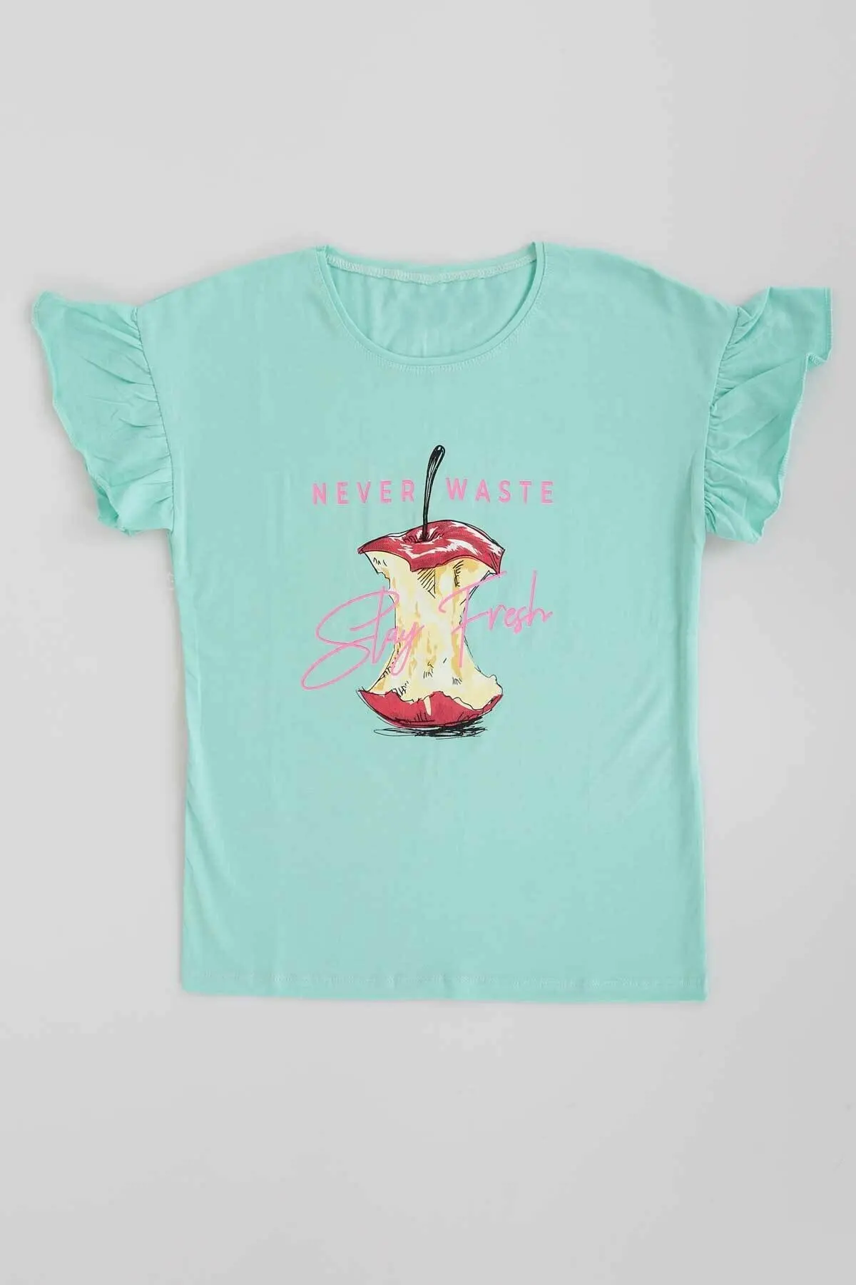 

Cyan Apple Pattern Girl Clothing Tshirt Kids Tops Children T-shirts for B aby Girl Sleeveless Tshirts Toddlers Tops For Summer