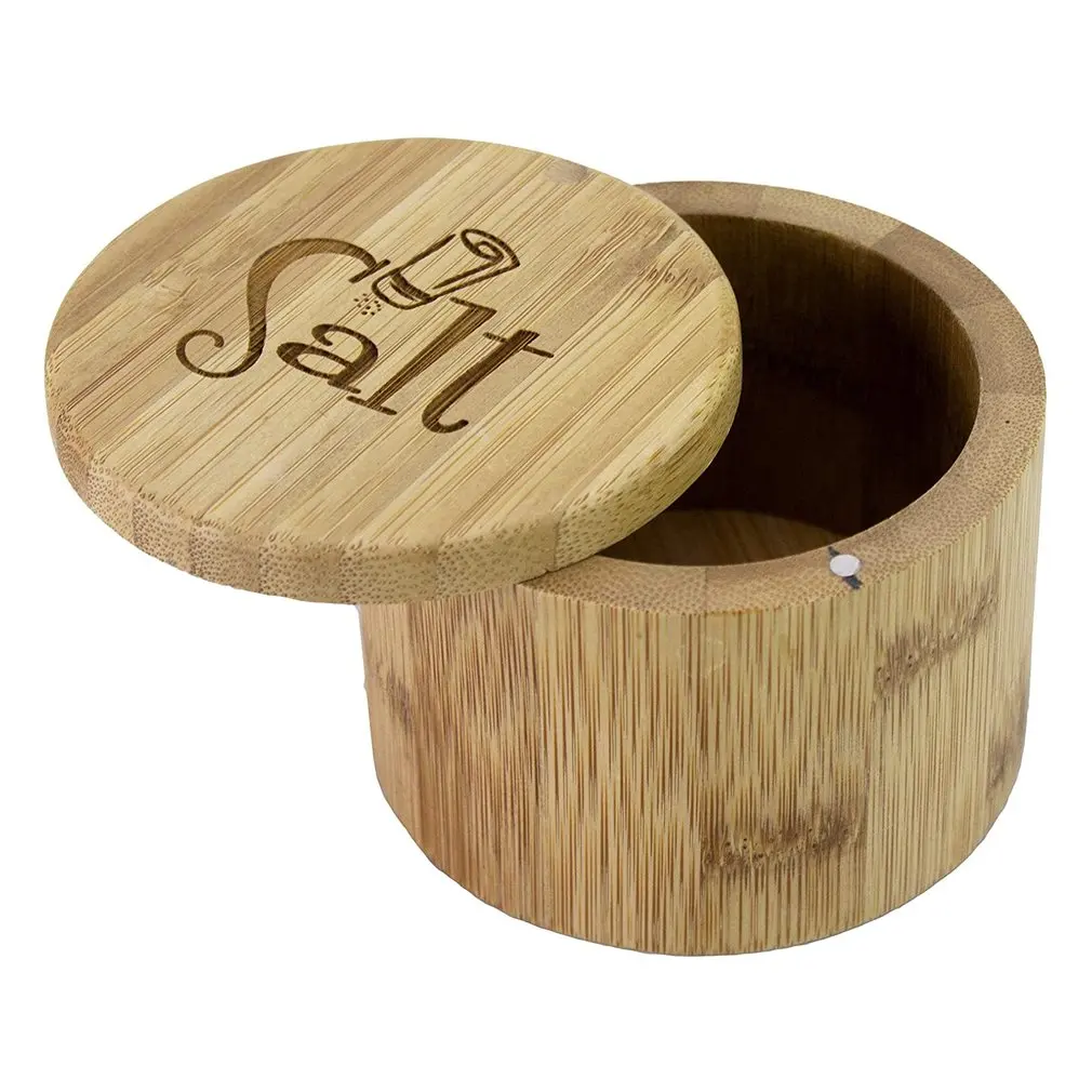 

Кухонные принадлежности, экологически чистый нетоксичный круглый Бамбуковый Контейнер для приправ, вращающийся шейкер для соли с крышкой