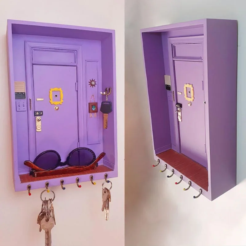

Monica's Door Friend Key Holder Central Perk Keychain Purple Box Vintage Doll Home Wall Decor Doll House Gift for Friends