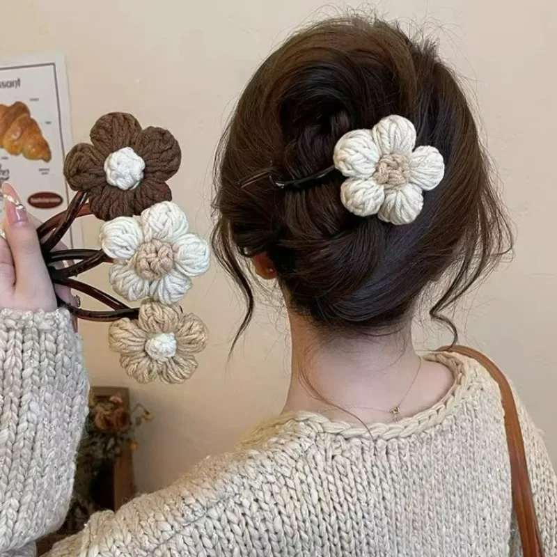 Женские тканые заколки для волос с цветком в стиле ретро боковые плетеные уткой