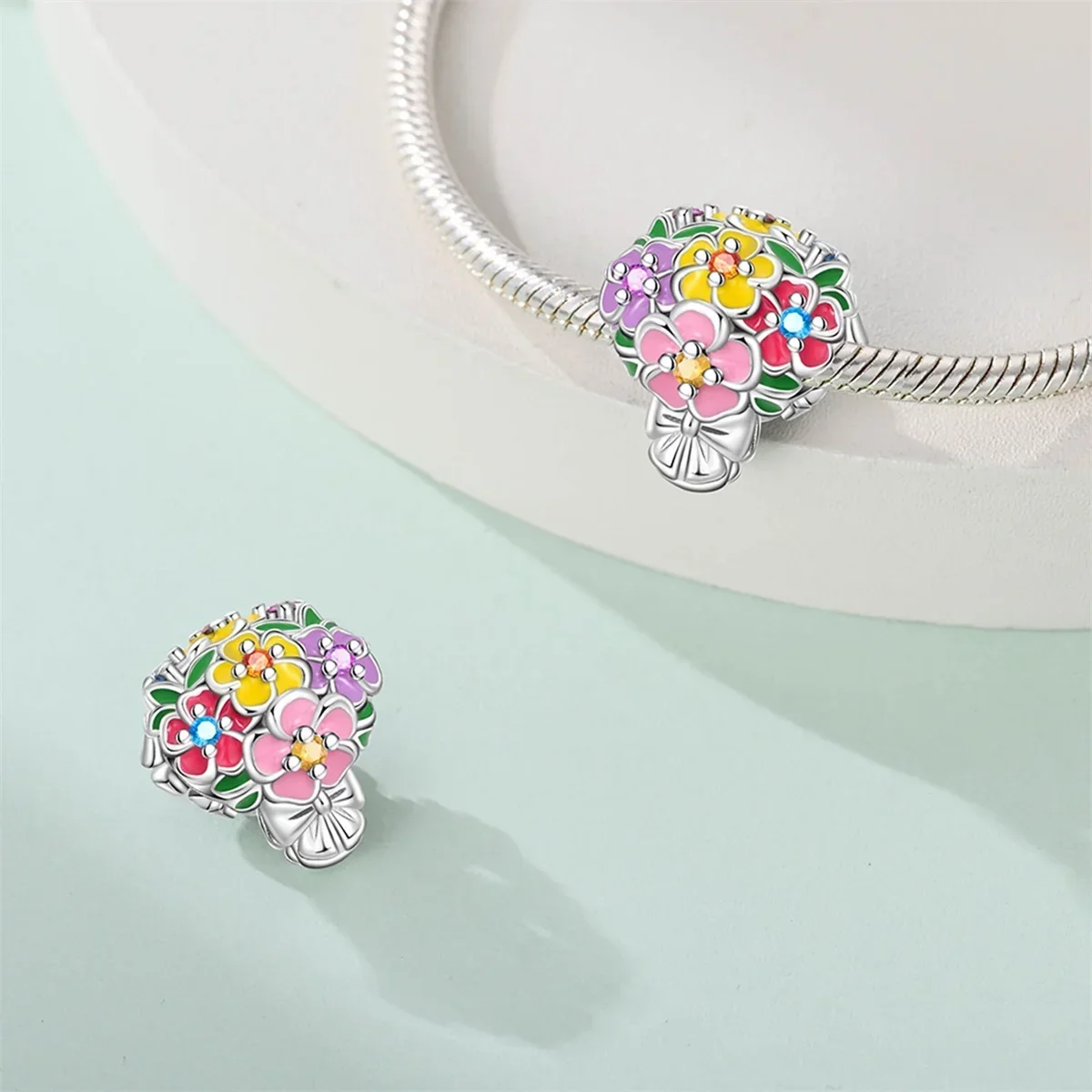 Оригинальные бусины из стерлингового серебра 925 пробы серия весенних цветов