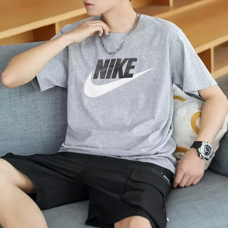 Фото Мужская серая футболка Nike с коротким рукавом и белым логотипом Swoosh AR5005-063 №3