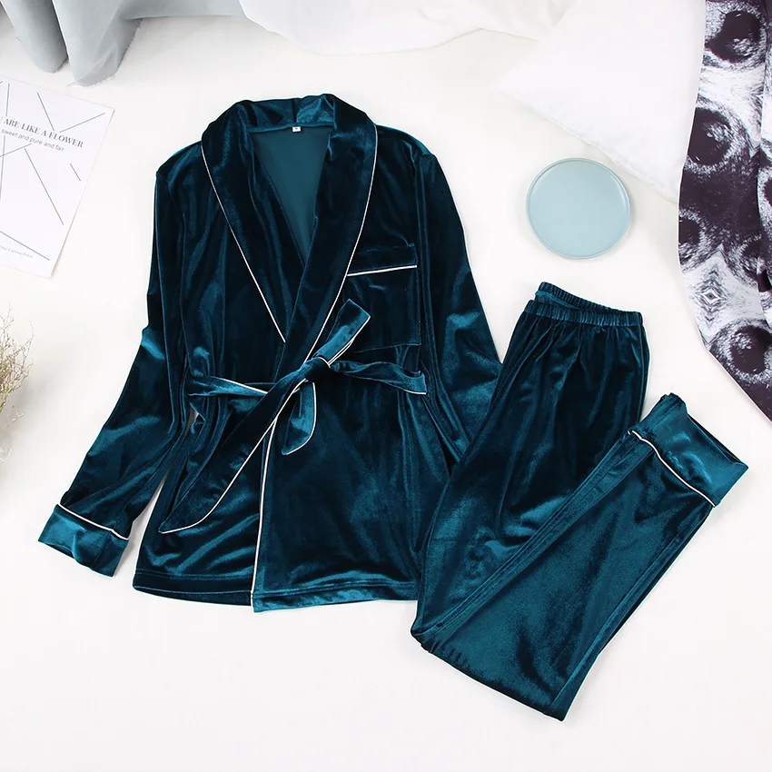 Women's Pajamas 2 Pieces Sleepwear Winter Home Clothes Velvet Long Sleeve Home Wear Pyjamas For Women