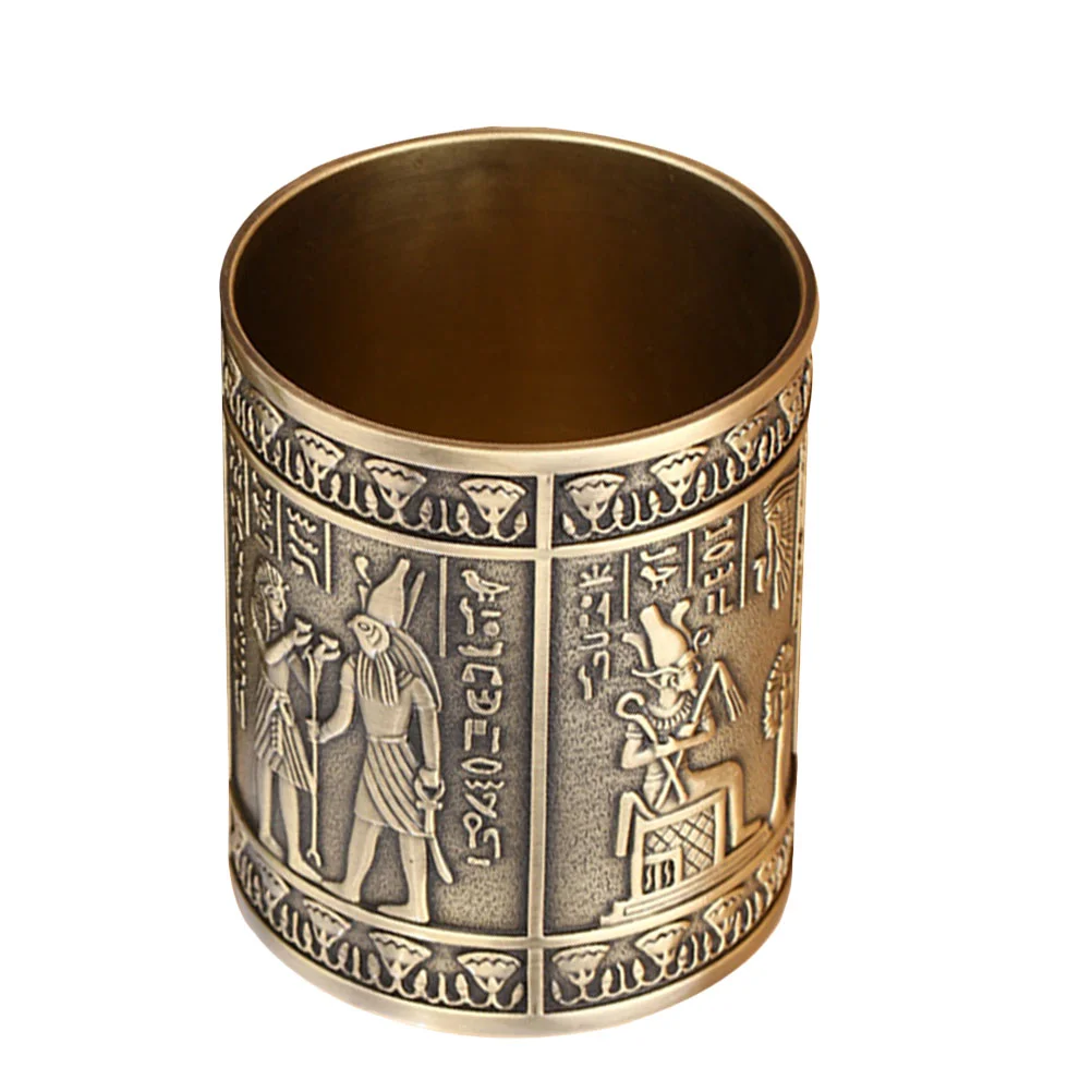 

Egyptian Idol Holder Metal Organizer Vintage Stationary Office Container Desktop