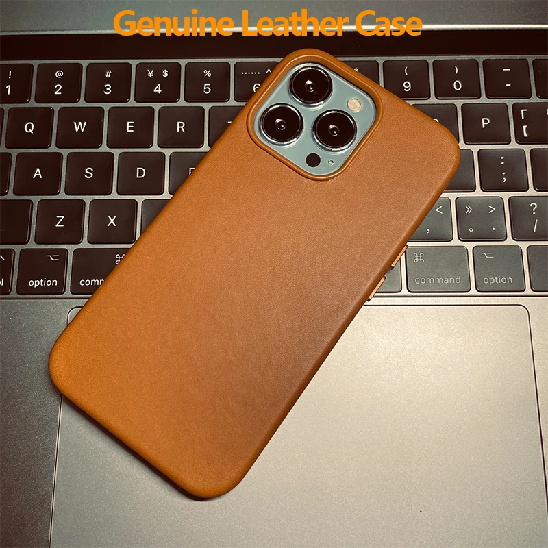 

xXx Coque arrière en cuir véritable marron pour iPhone 13 Pro Max, étui professionnel à charge magnétique