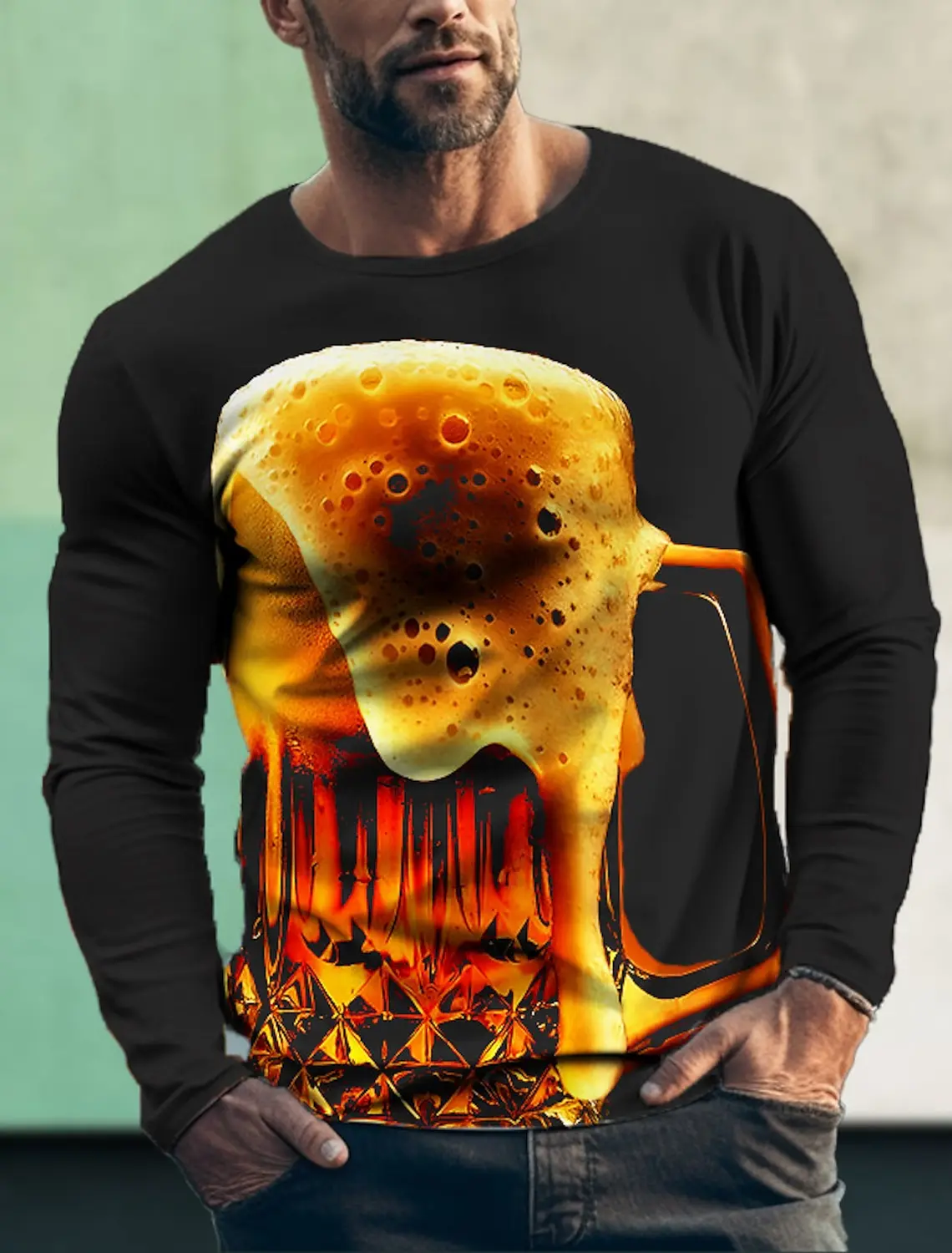 

Fashion Men's T shirt 3D Print Oktoberfest Beer Long Sleeve Tee Tops Outdoor Daily Sports O-Neck Spring & Fall Clothing Apparel