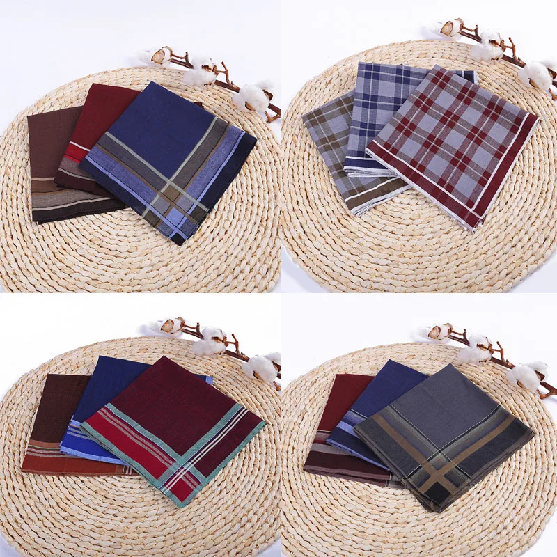 

3pcs Fashion cotton Square Handkerchief For Men Gentlemen popular stripe Pocket Towel For New Year Wedding Party Christmas Gift
