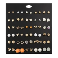 30 pairssets different crystal small stud earrings set girl heart tower flower pearl earrings combination womens jewelry