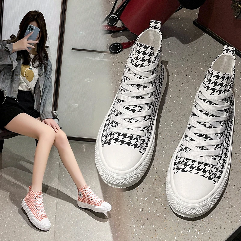 

High-top canvas shoes women's 2022 spring new cross straps thick bottom fashionable breathable women's shoes