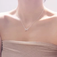 silver color bow necklace for women light luxury clavicle necklace simple fashion charm choker for wedding gift