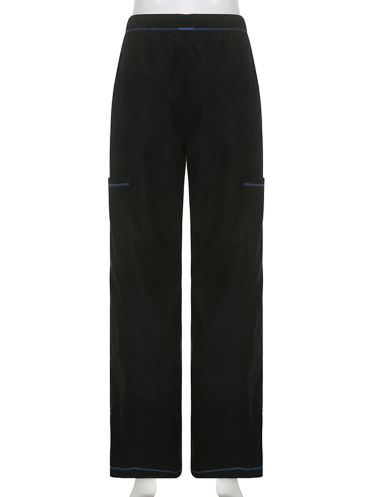 Женские вельветовые брюки WeiYao Черные Мешковатые с высокой эластичной талией