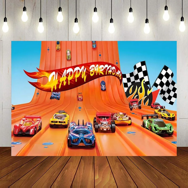 

Hot Wheels Tabletop Wild Birthday Party Photography Backdrop Hot Racer Car Background Birthday Party Banner Poster Decoration