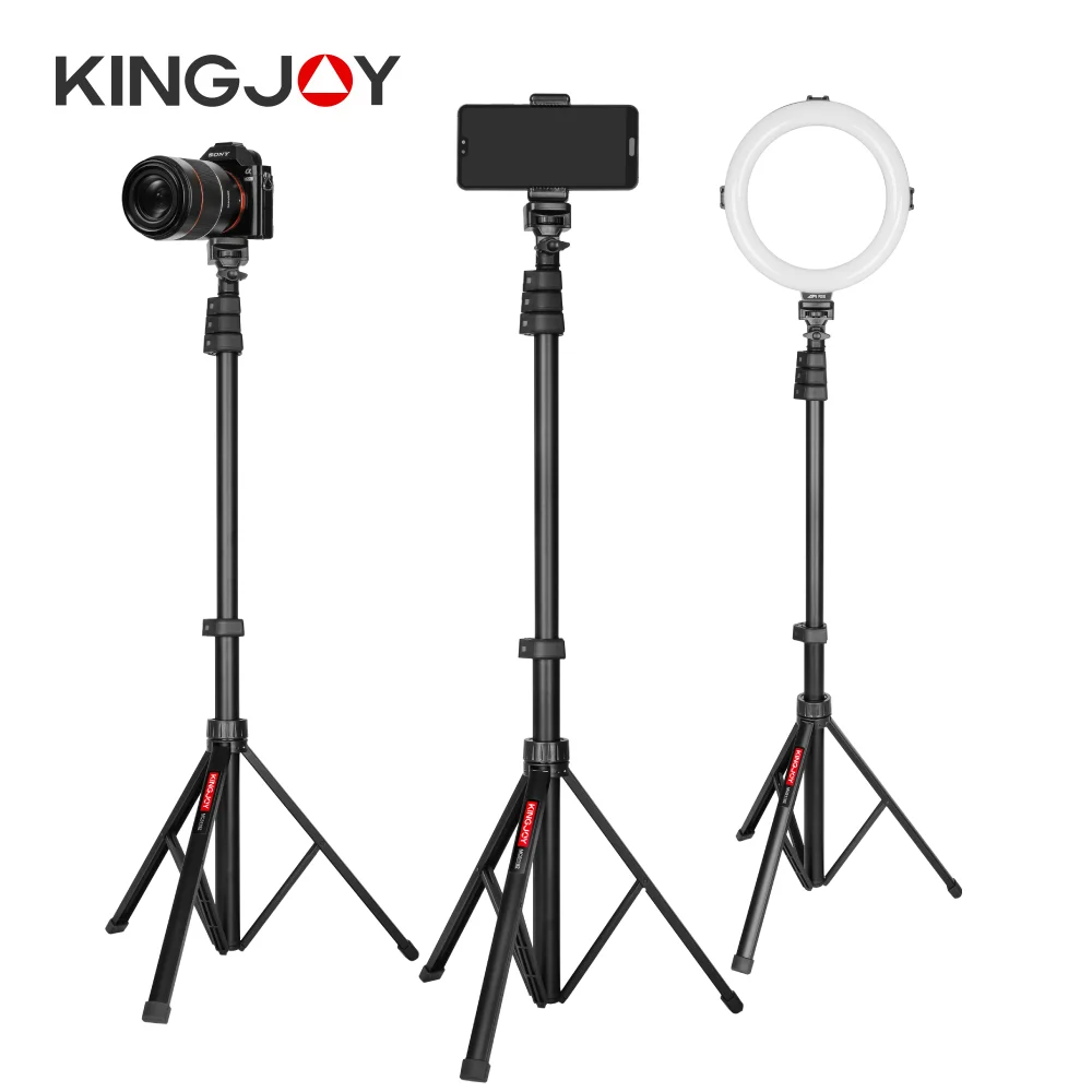 

Алюминиевая кольцевая осветительная подставка KINGJOY Регулируемый портативный держатель штатива с головкой винта 1/4 для фотокамер со вспышкой и кольцевым освещением телефонов