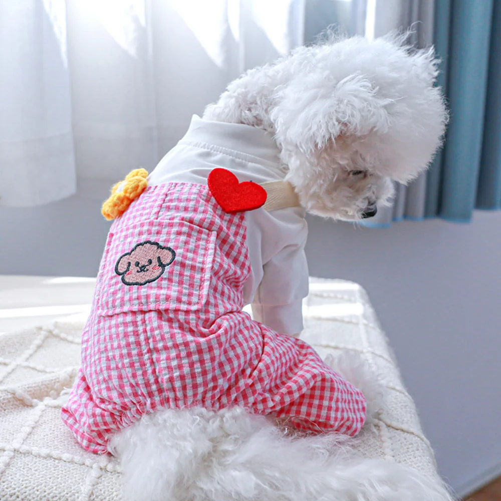 

Small Dog Clothes Spring Autumn Fashion Jumpsuit Pet Cartoon Coat Cat Cute Plaid Cardigan Puppy Pajamas Chihuahua Poodle Yorkie