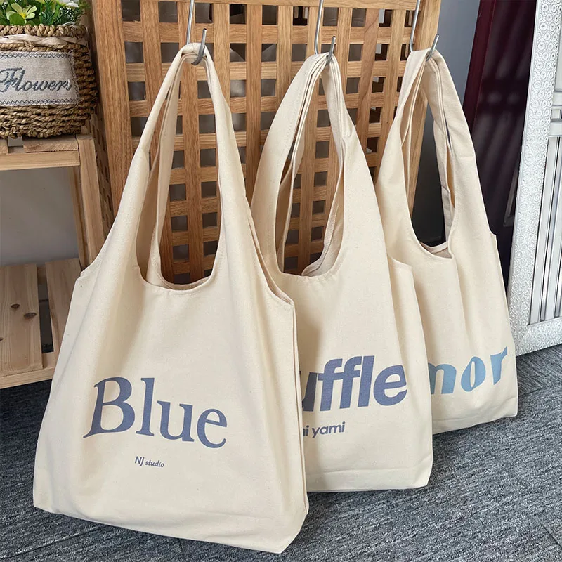 

2022 New Canvas Shoulder Bag Women Large Tote Handbag College Student Bag Japanese Korean Style Portable Reusable Shopping Bag