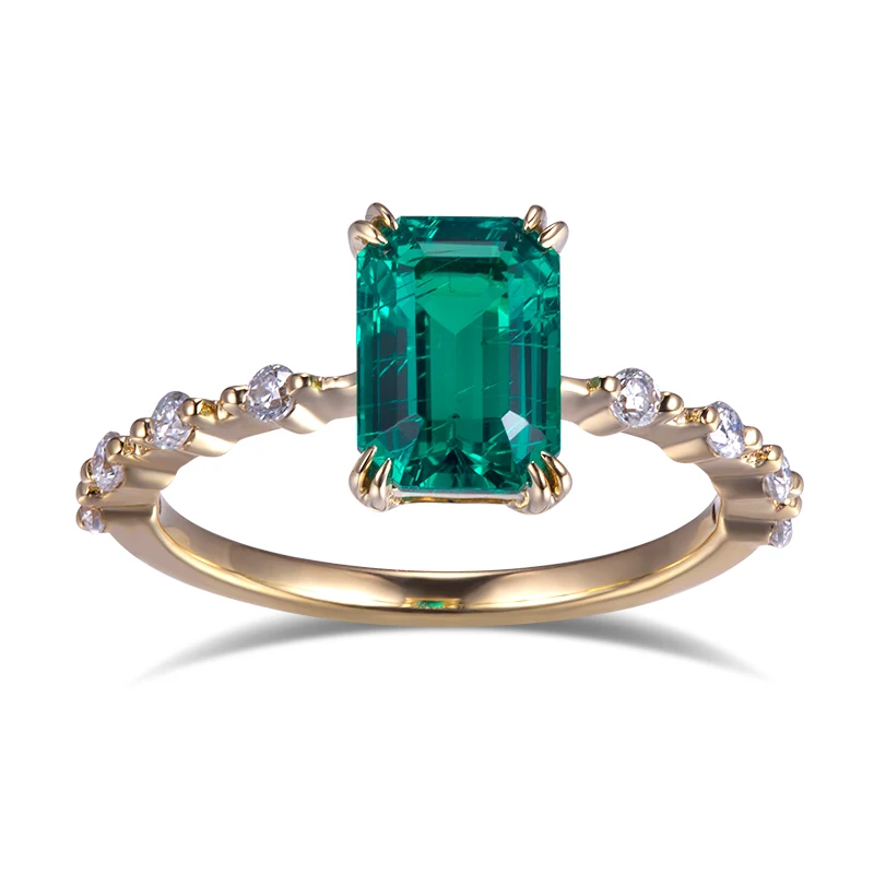 

Messi Jewelry 18k solid gold trendy look style ring 1ct lab grown emerald Columbia emerald ring