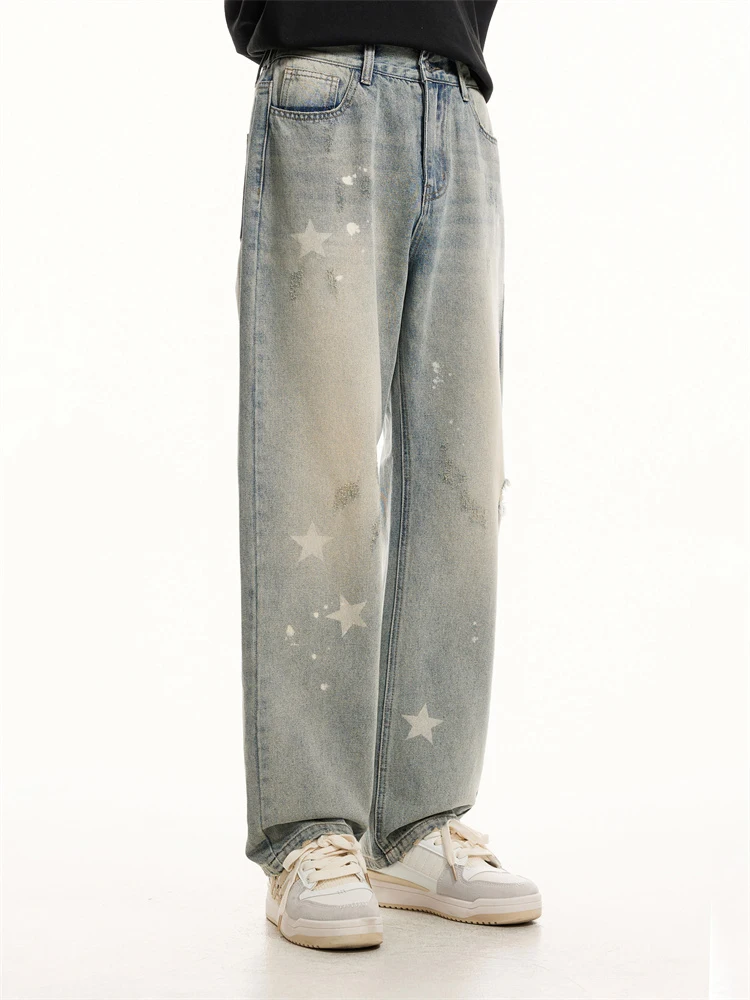 Y2K Emo Men Streetwear Oversized Star Pattern Straight Trousers Baggy Jeans Hip Hop Alt Denim Pants Male Clothes Baggy Pants