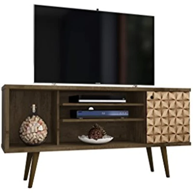 

Liberty Mid-Century Modern Living Room TV Stand with Shelves and a Cabinet with Splayed Legs, 200AMC: 53.14 Inch, Brown/3D Print