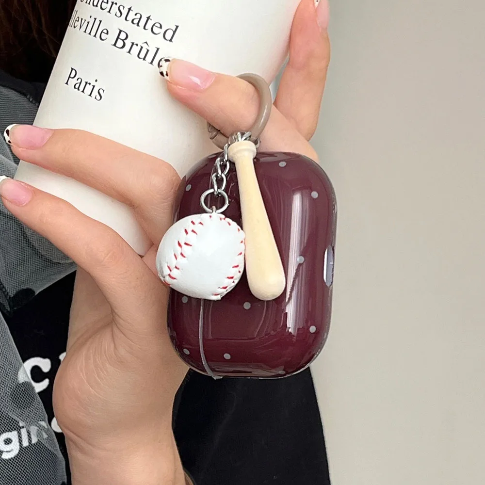 Простой чехол для наушников с волнистой точкой и бейсбольным брелоком Airpods Pro 2