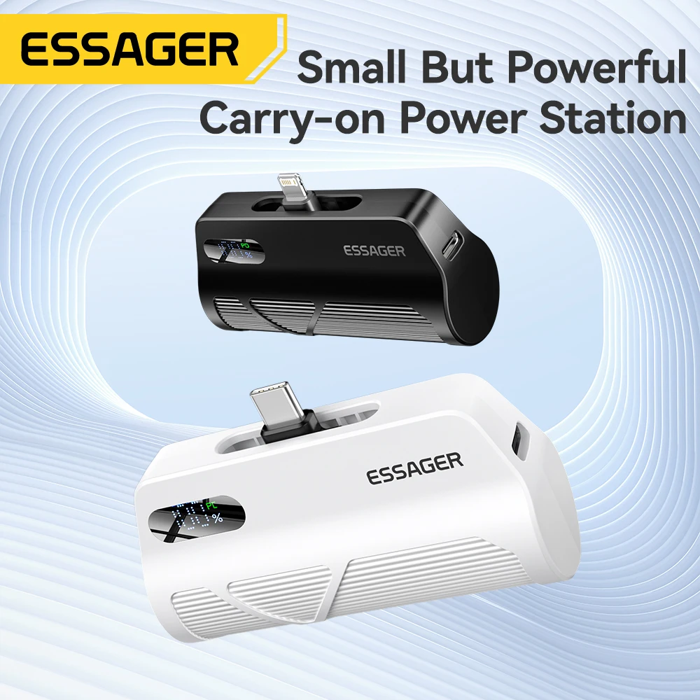 Essager Mini Power Bank 20 Вт 5000 мАч Type-C/Lighting Внешняя батарея с быстрой зарядкой для iPhone 16 15 14