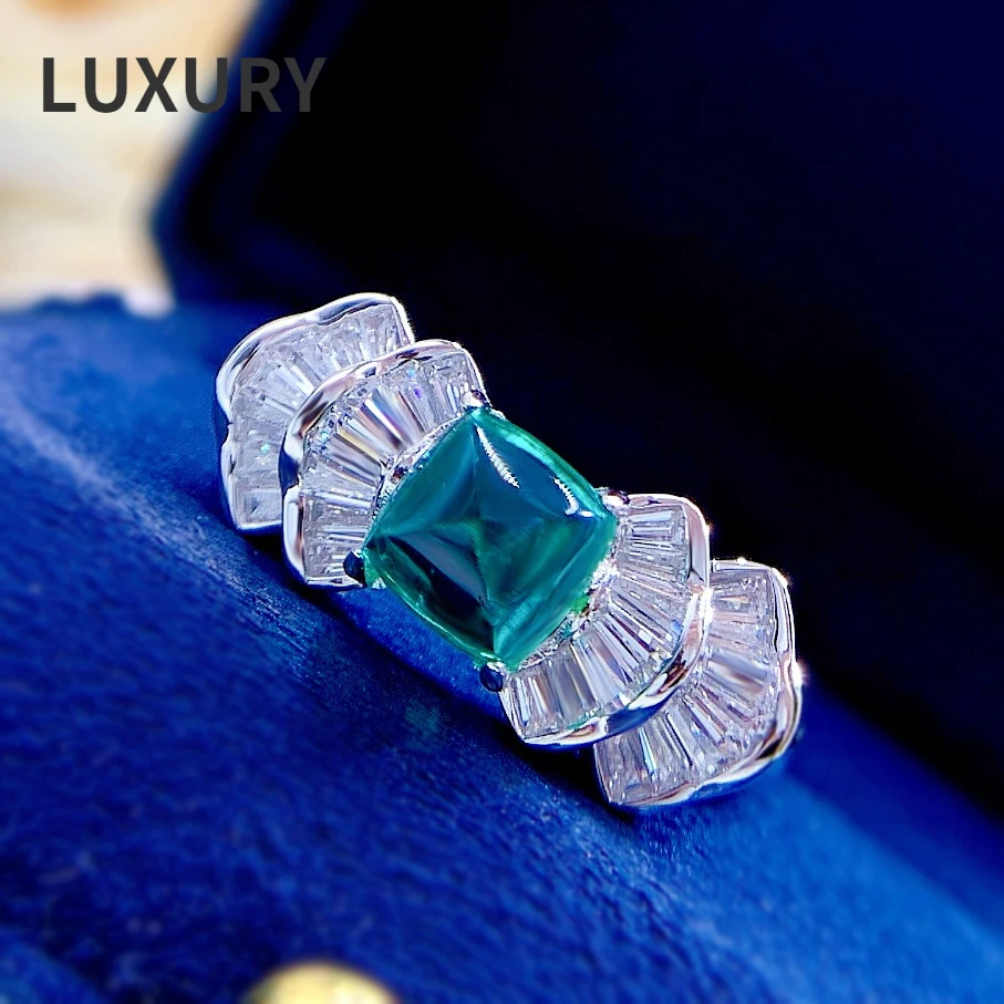 

Luxury 100% S925 Sterling Silver 6*6mm Emerald High Carbon Diamond Rings For Woman Wedding Anniversary Party Gift Jewelry