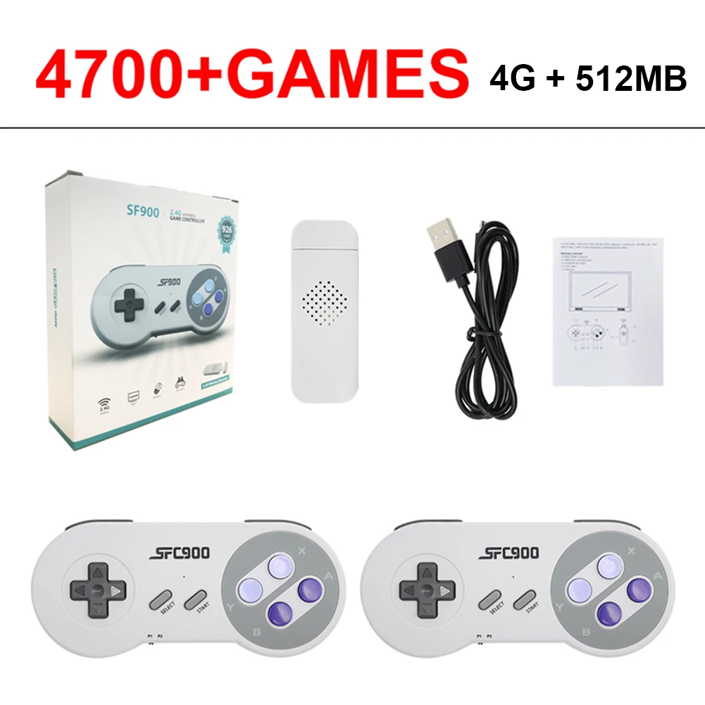SF900 HD TV Video Gaming Console with 2 Game Controllers Gamepad 2.4G Wireless Receiver HDMI-compatible Game Console
